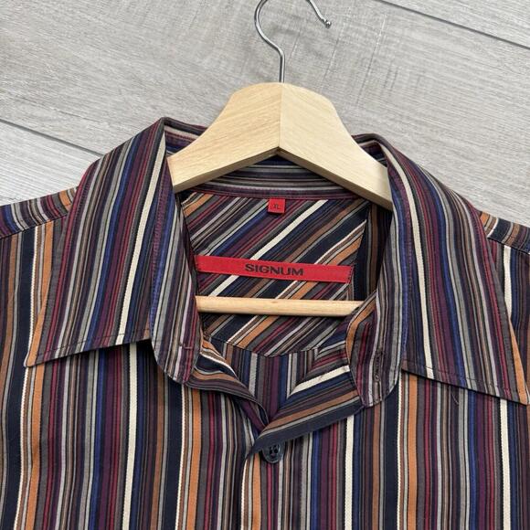 VTG Signum Striped Button-Up Shirt XL Multicolor Long Sleeve Cotton Germany Made - Picture 2 of 12